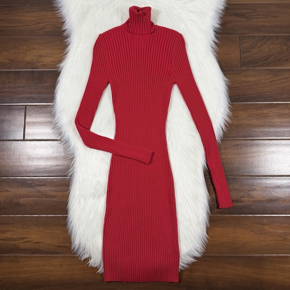 Wolford Women's Size XS Red Wool Blend Ribbed Turtleneck Sweater Mini Dress